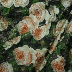 Tkanina Żakardowa Połyskujące Herbaciane Róże Na Zielonych Liściach, D&G, Raport