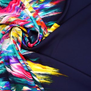 Tkanina Sukienkowa Kolorowe Smugi Na Granacie